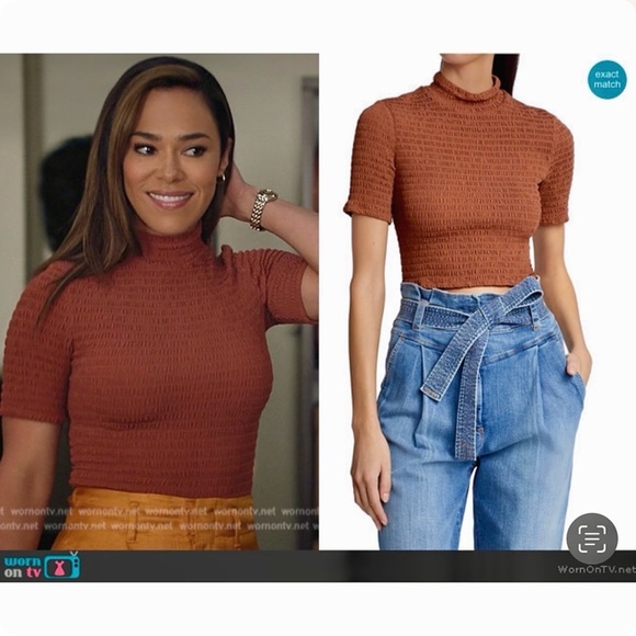 NWOT A.L.C. ‘Dana’ Smocked Mock Neck Crop Top in “Deep Amber” Size XS - Picture 4 of 14